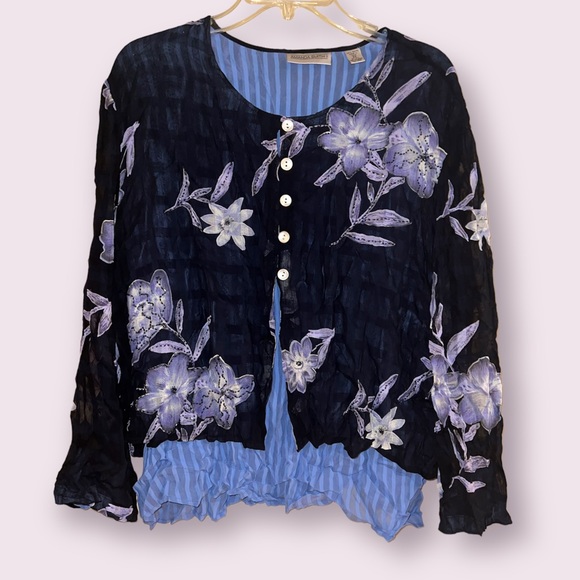 Amanda Smith Tops - Vintage Pretty Beaded Floral Button Down Blouse Top